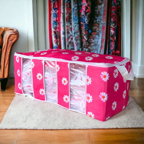 3 COMPARTMENT STORAGE BAG -PINK FLOWER PRINTED