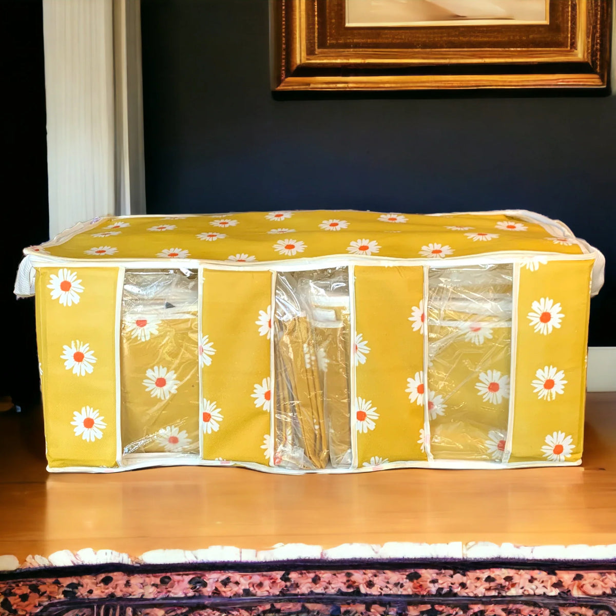 3 COMPARTMENT STORAGE BAG -YELLOW FLOWER PRINTED