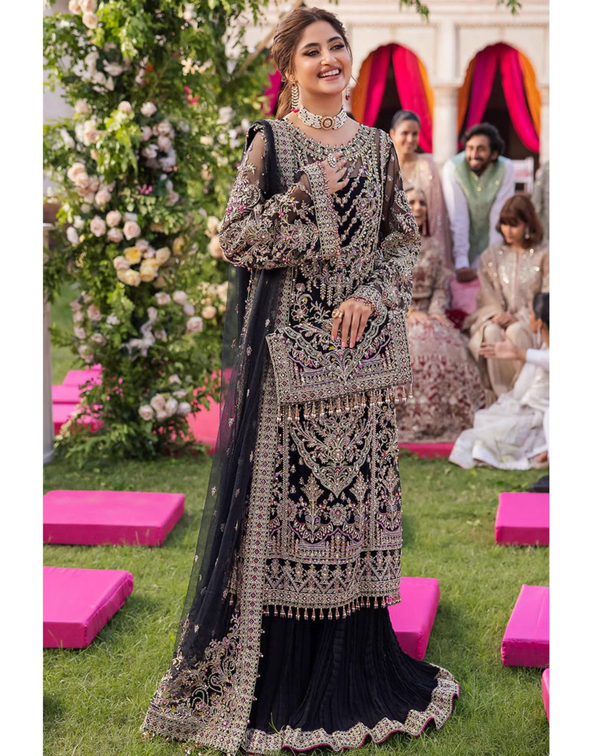 3 PC's Fancy Unstitched Suit - Sajal Black