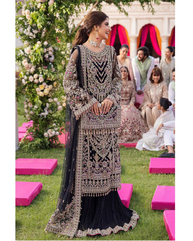 3 PC's Fancy Unstitched Suit - Sajal Black