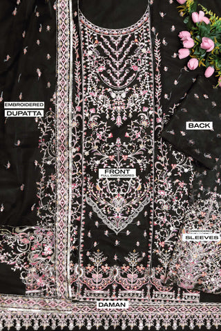 3 PC's Fancy Unstitched Suit - Sajal Black