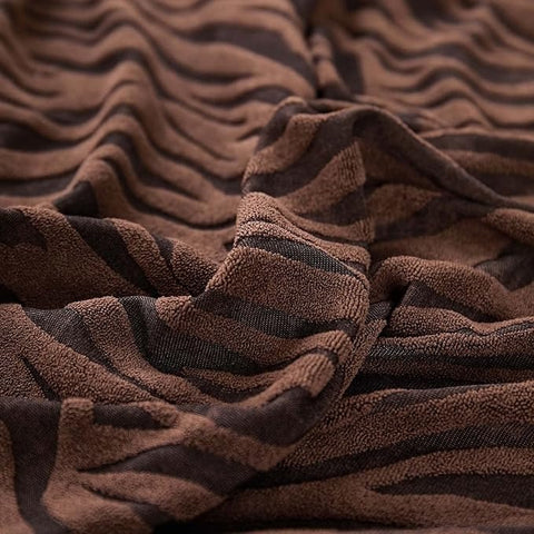 L Shape Zebra Velvet Sofa Covers - Fitted Style ( Brown)