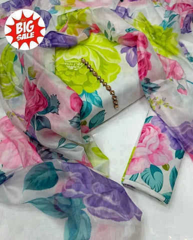 Swiss  Digital Print 3Pc Dress Silk Duppta SW-01