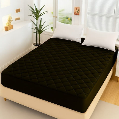 Cotton Quilted Waterproof Mattress Cover - Black