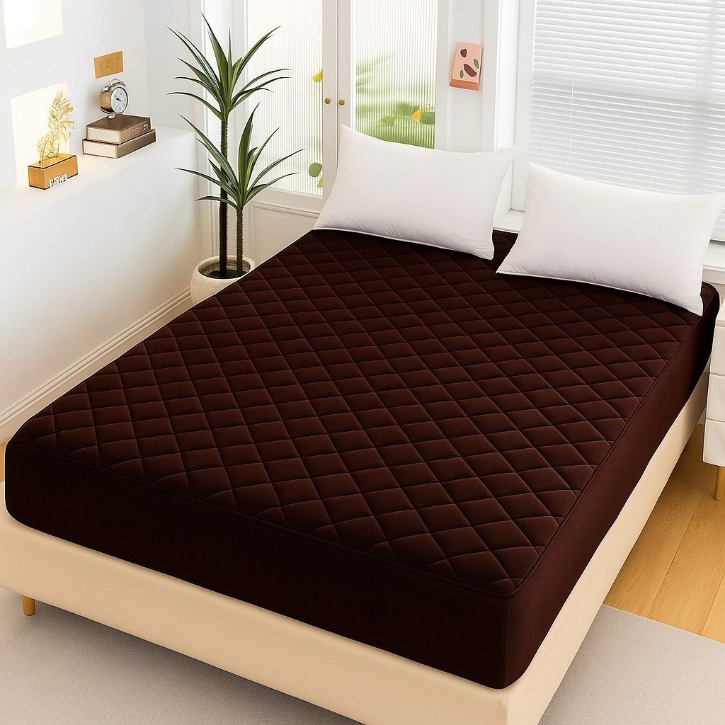 Cotton Quilted Waterproof Mattress Cover - Brown