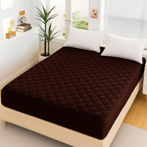 Cotton Quilted Waterproof Mattress Cover - Brown