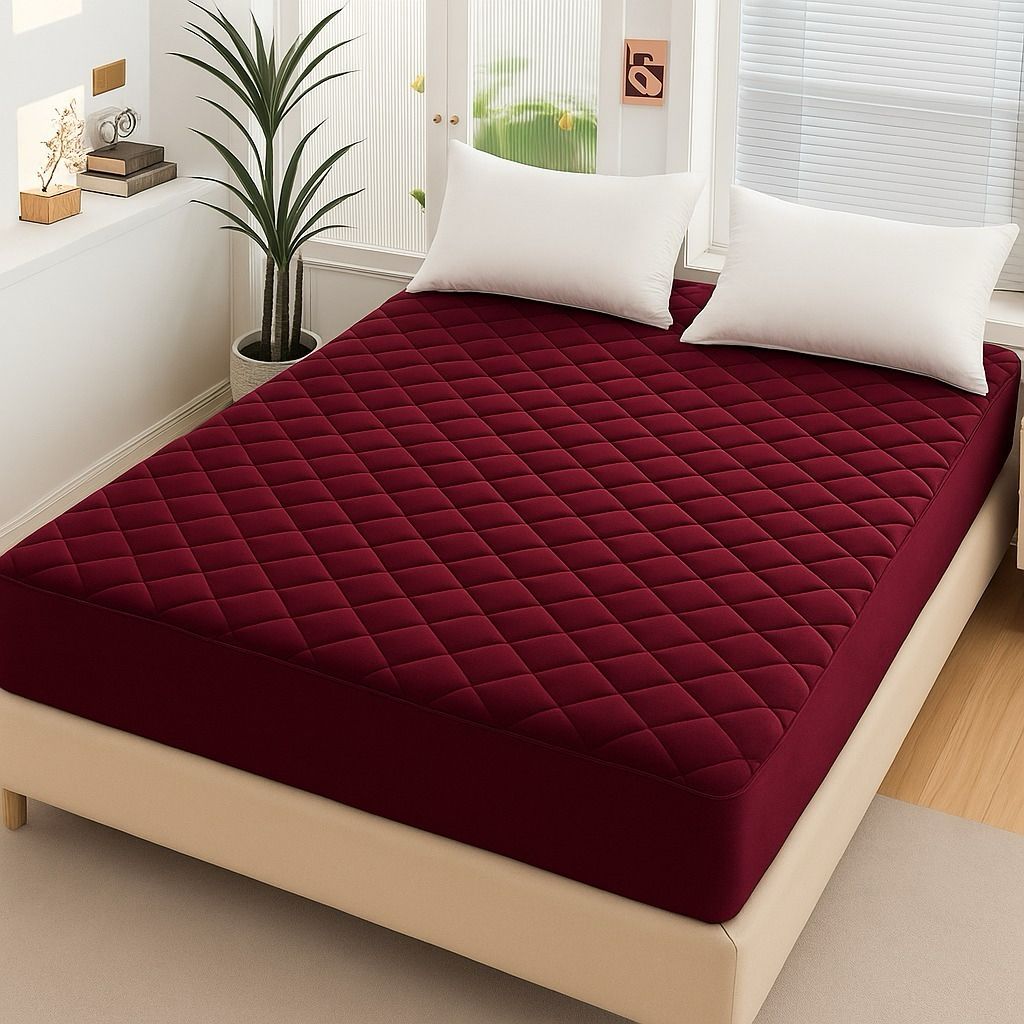 Cotton Quilted Waterproof Mattress Cover - Maroon