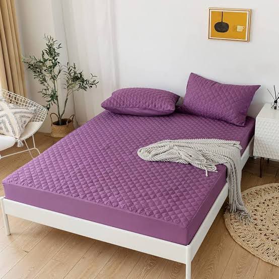 Cotton Quilted Waterproof Mattress Cover - Purple