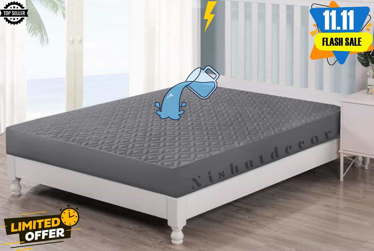 Cotton Quilted Waterproof Mattress Cover - Grey