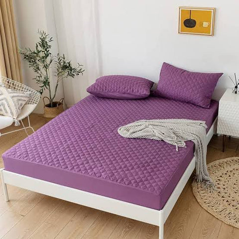 Cotton Quilted Waterproof Mattress Cover - Purple
