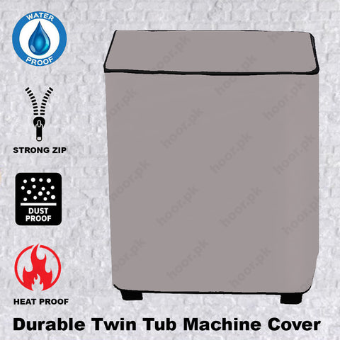 100% Waterproof Parachute (Double Machine) Twin Tub Washing Machine Cover - Grey