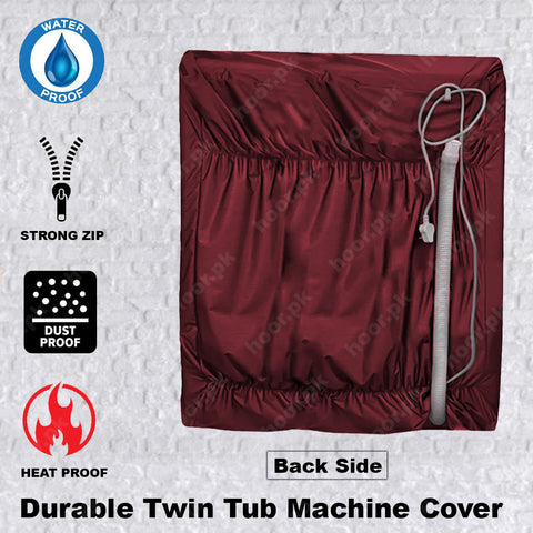 100% Waterproof Parachute (Double Machine) Twin Tub Washing Machine Cover - Maroon