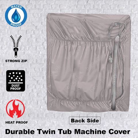100% Waterproof Parachute (Double Machine) Twin Tub Washing Machine Cover - Grey
